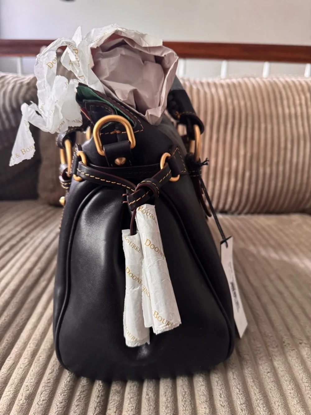 Dooney & Bourke Florentine Navy Leather Satchel with Gold Hardware - Picture 3 of 6